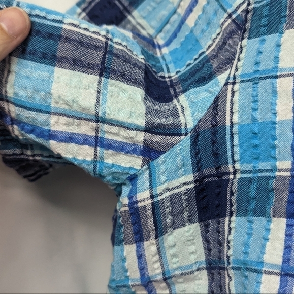Erika Plaid Textured Button Down Short Sleeve Shirt Sz M - Picture 6 of 12
